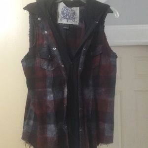 Flannel plaid hooded vest